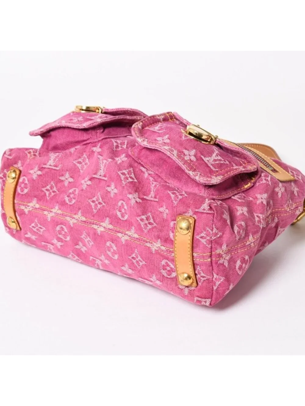 Louis Vuitton Baggy PM Shoulder Bag Monogram Denim Leather Pink Gold